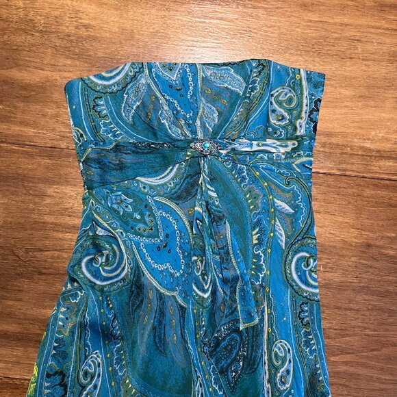 Dress- Silk turquoise paisley strapless - Picture 6 of 8